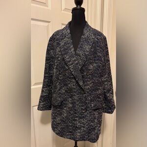 Express Navy and White Tweed Double-Breasted Coat